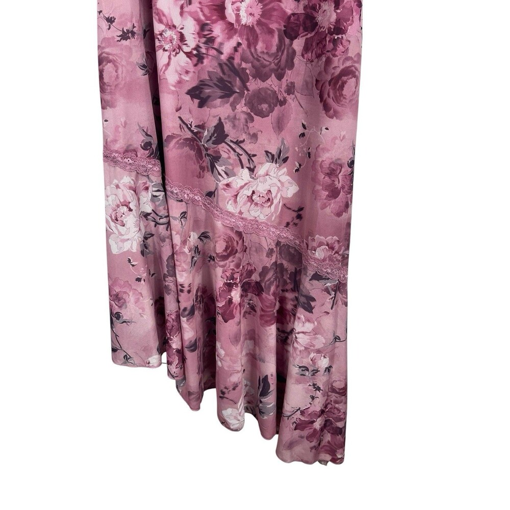 Y2K Babydoll Madden NYC Cocquette Pink Floral Lace Asymmetrical Slip Dress L - Picture 5 of 16